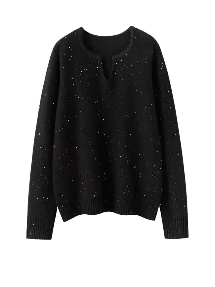 Glamour femmes pull Suite paillettes 100% cachemire