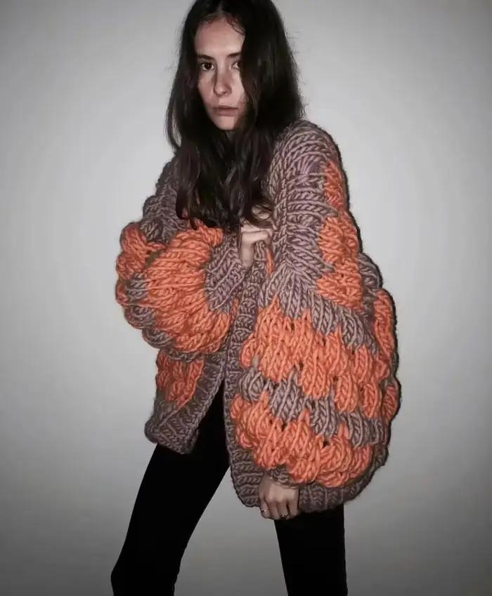 Cardigan TEELYNN en laine et acrylique avec broderie florale pour femmes, style bohème, saison automne-hiver, col en V, tricoté à la main