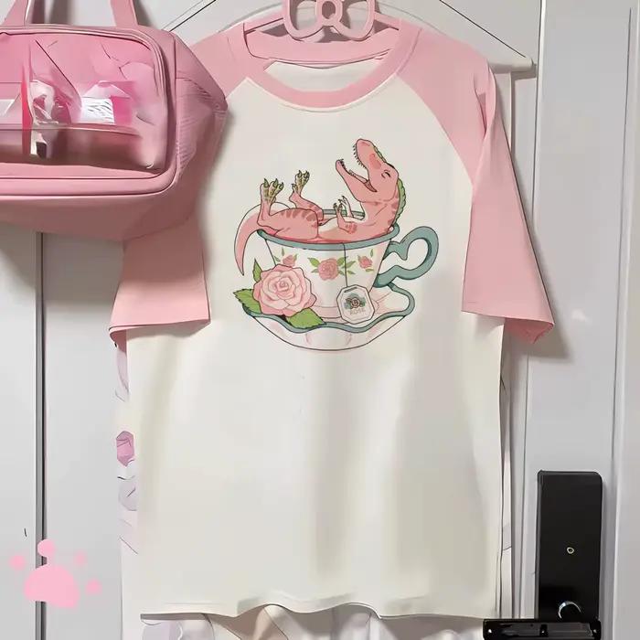 T-Shirt Dinosaure Pour Femme Style Décontracté Dessin Animé Occasions Spéciales Garde-Robe Mode Nostalgique Anneés 2000