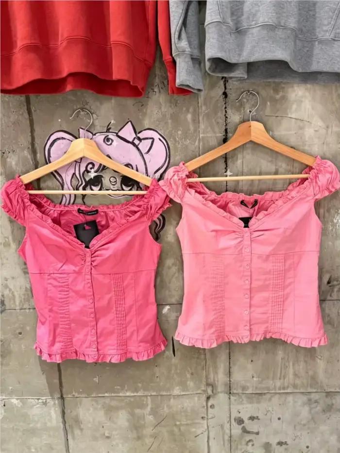 Nouvelle Blouse Femme à Boutons Framboise