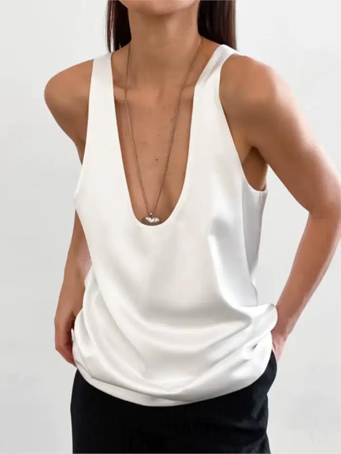 Débardeur ample et élégant pour femmes, haut d'été en polyester et élasthanne, style simple et tendance pour junior, occasions printemps été