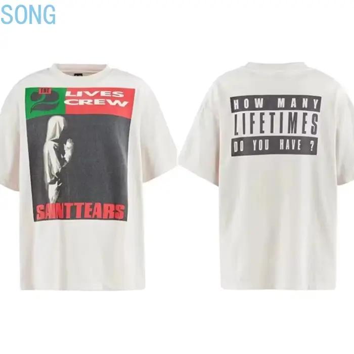 T-shirt Oversize Saint 2025 Coton Imprimé Noir Blanc Pour Hommes Femmes Occasions Spéciales