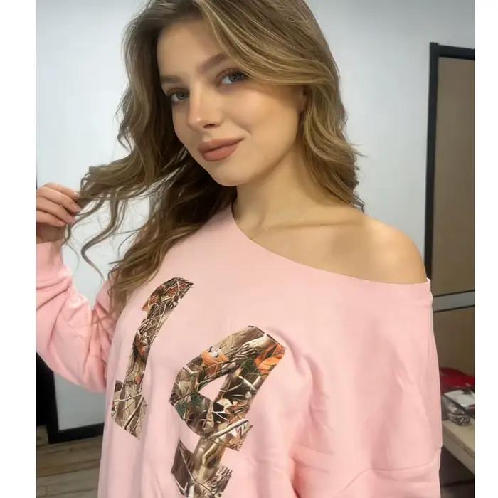 Sweat-shirt à manches longues et col rond pour femme