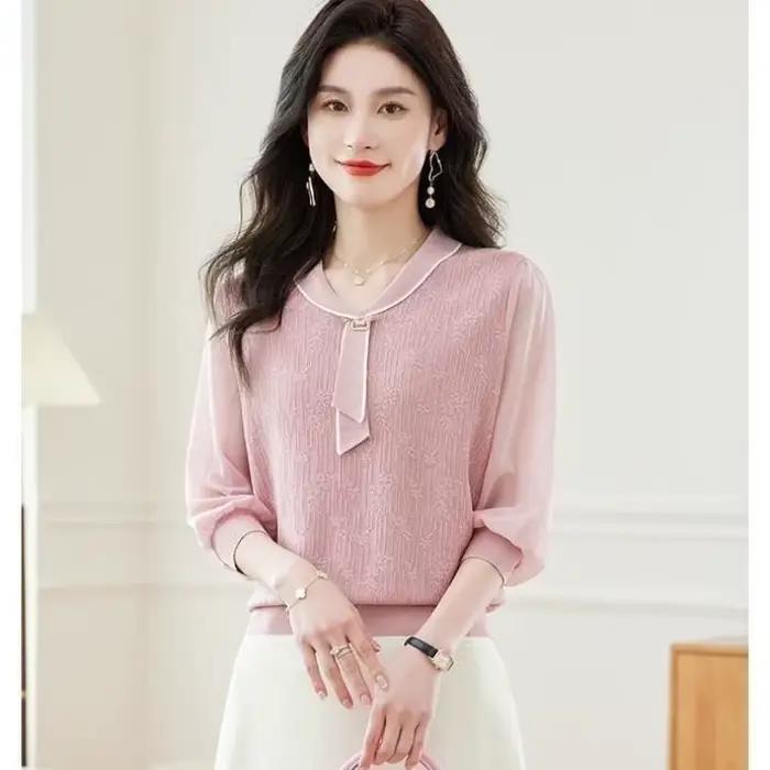 T-shirt tricoté à manches courtes pour femmes