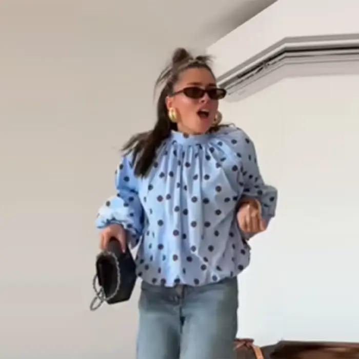 Chemisier élégant et chic à pois avec lacets pour femme