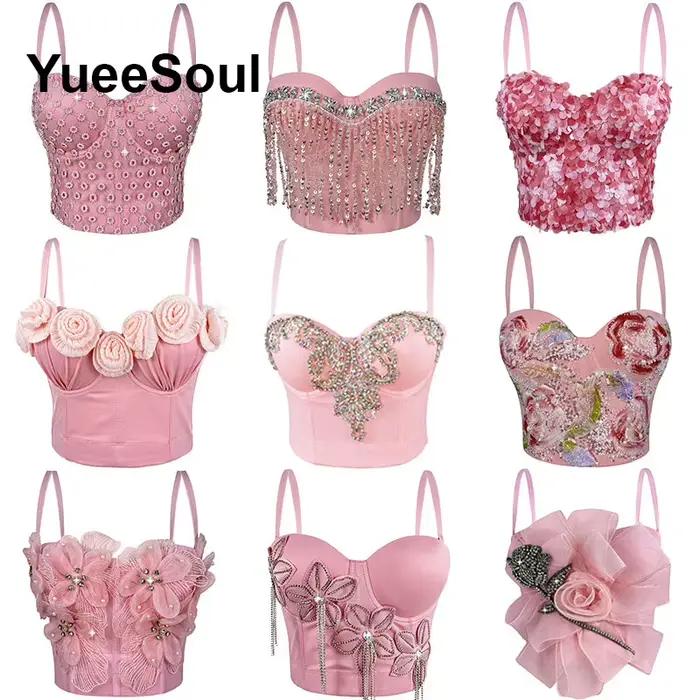Crop top rose Yueesoul haut bustier sexy pour femmes avec design Y2K élégant pour soirée club scène et fête