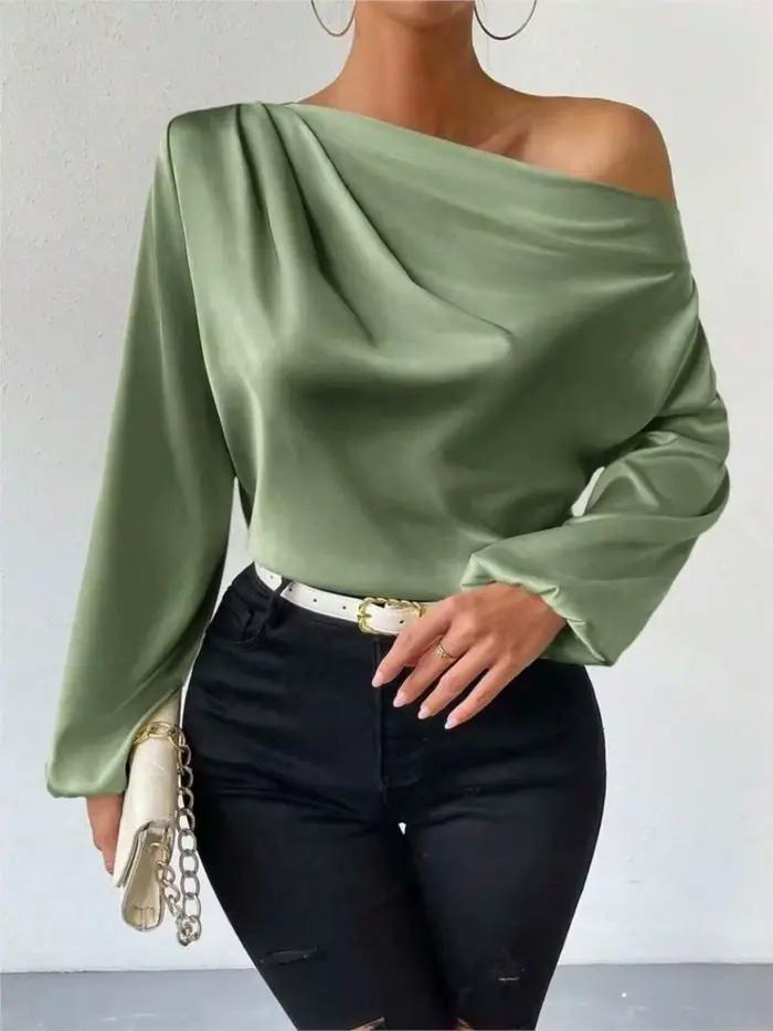 2025 dames hauts femmes chemises et chemisiers à manches longues Sexy couleur unie une épaule Blouses élégantes Style étranger Blusas