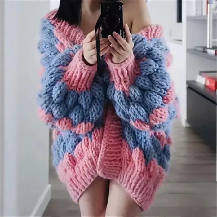 Cardigan TEELYNN en laine et acrylique avec broderie florale pour femmes, style bohème, saison automne-hiver, col en V, tricoté à la main