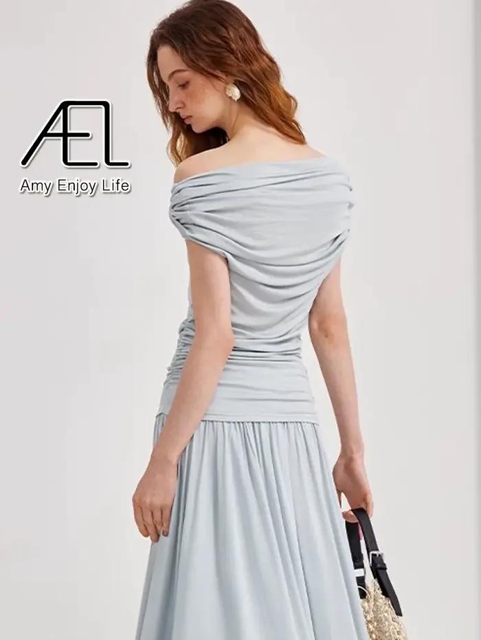 AEL femmes été coupe ajustée haut élastique Sexy asymétrique T-Shirt décontracté extensible Blouse pour dames