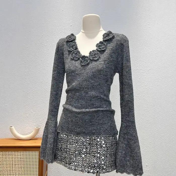 Pull-over Chic à Manches Longues Couleur Unie pour Femme