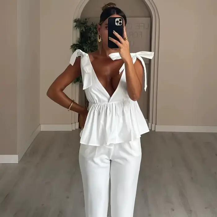 MUJER Sexy dos nu hauts pour femmes noeud été décontracté