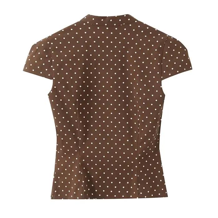 Chemise marron à pois pour femme