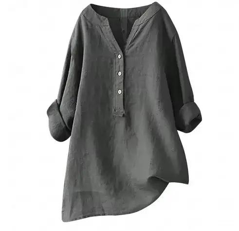 2025 Vintage coton lin chemises pour femmes printemps été décontracté ample à manches longues chemise dames surdimensionné col en v Blouse tunique hauts