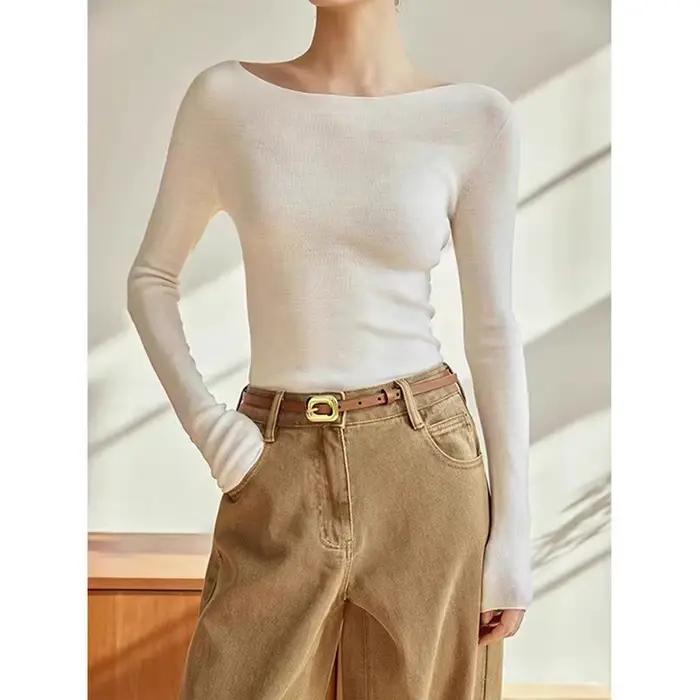 Pull en tricot tendance et simple à col ras du cou