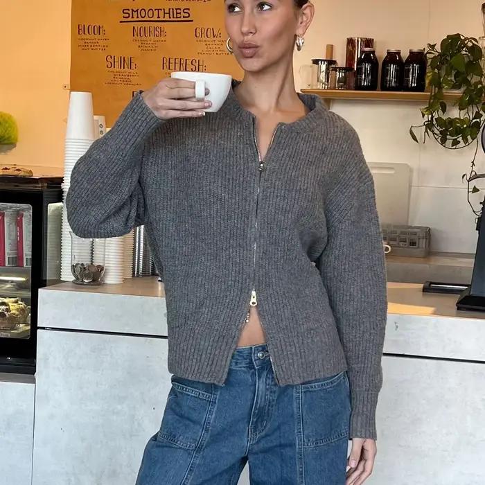 Pull en tricot à fermeture éclair pour femme