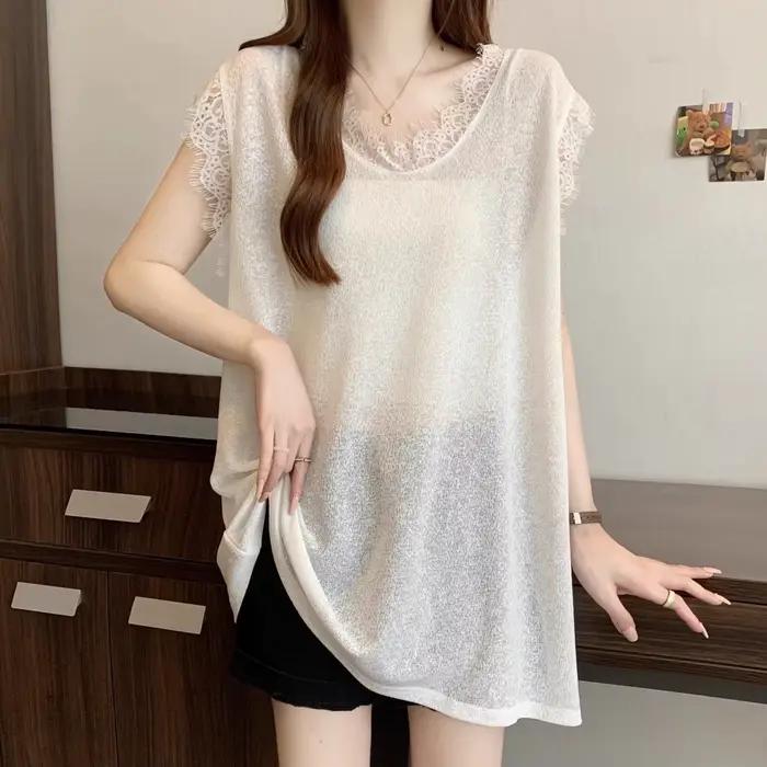 T-shirt sans manches en dentelle polyester décontracté pour femmes printemps été ocassions spéciales