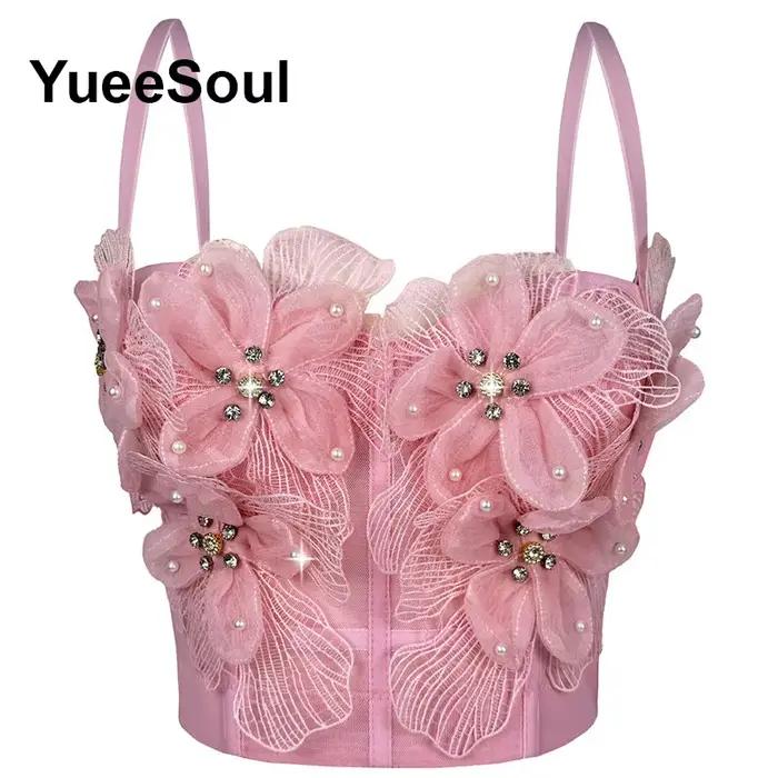 Crop top rose Yueesoul haut bustier sexy pour femmes avec design Y2K élégant pour soirée club scène et fête
