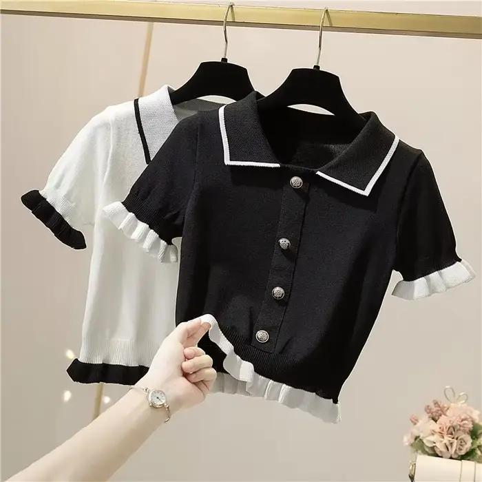 T-shirt court Patchwork pour femmes
