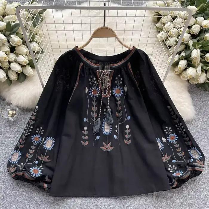 Litmage-Chemisier de Style Ethnique Rétro pour Femme