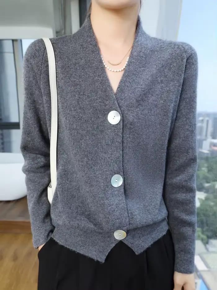 Pull en cachemire et laine mérinos col en V pour femmes, cardigan automne hiver, élégant et confortable pour le bureau et les soirées