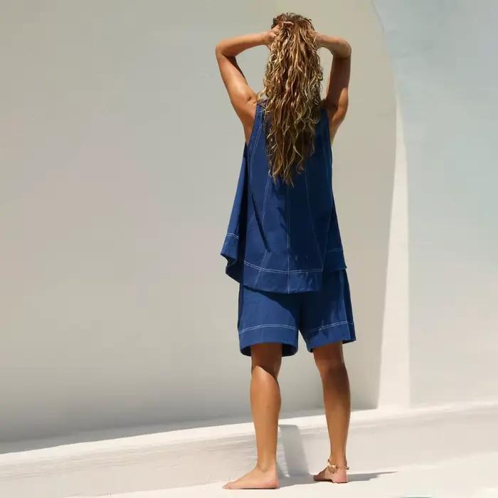 Ensemble décontracté d'été pour femme : Tunique sans manches et short à taille élastique – Tenue de détente