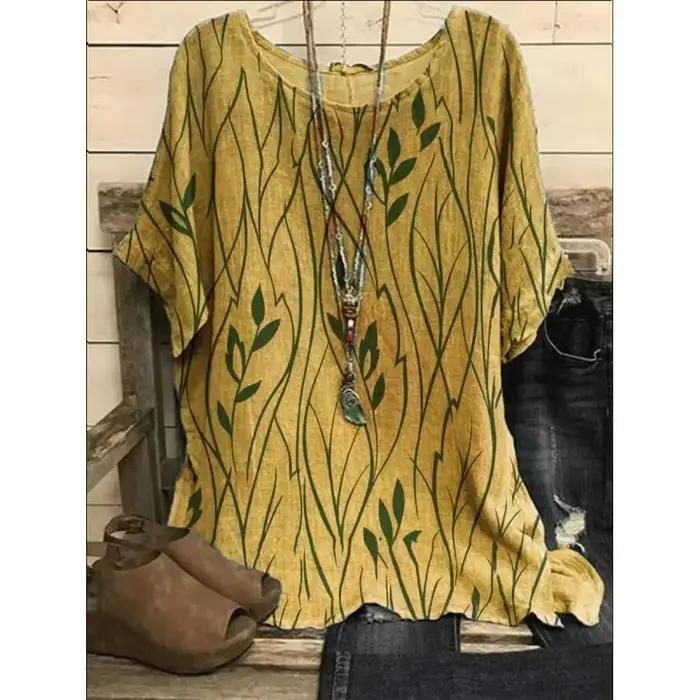 Femmes grande taille 1XL-8XL décontracté haut ample chemises feuilles imprimé Blouse T-shirt dames mode Vintage