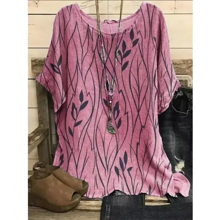 Femmes grande taille 1XL-8XL décontracté haut ample chemises feuilles imprimé Blouse T-shirt dames mode Vintage