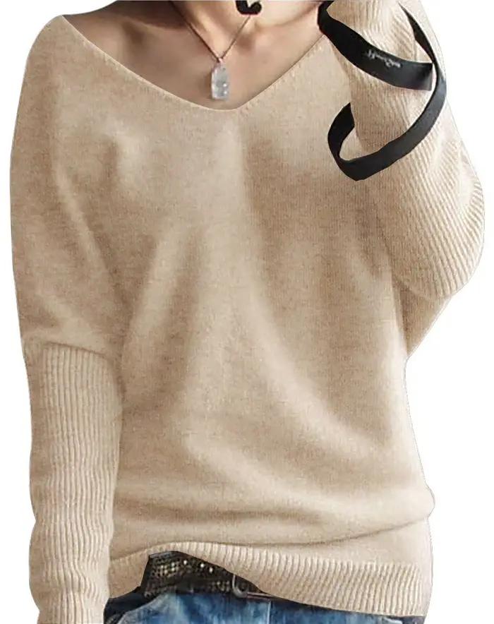 Pullover Vintage à Col en V en Laine Mérinos Femme Occasions Spéciales Automne Hiver Bureau Doux Élégant À Offrir