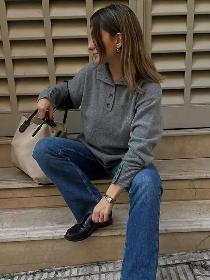 Pull tricoté femme col montant bouton rayé décontracté coton pour femmes 25-34 ans automne hiver mode nouveaux tricots occasions spéciales
