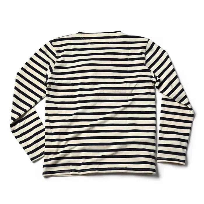 Chemise rayée vintage pour hommes style marin col rond t-shirt coton extensible pour printemps et automne occassions décontractées