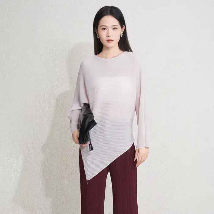 2025 Miyake Chemisier plissé mode ample ourlet asymétrique tricot haut décontracté pull femme