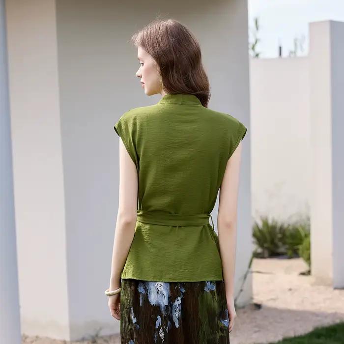 Blouse Femme Style Français LOUIS YAO Été 2026 – Haut Élégant pour le Quotidien, Col en V avec Conception Anti-Écart et Ceinture Amovible