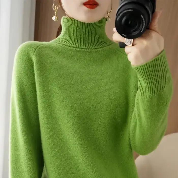 Pull en acrylique et coton col roulé pour femme automne hiver confortable et élégant