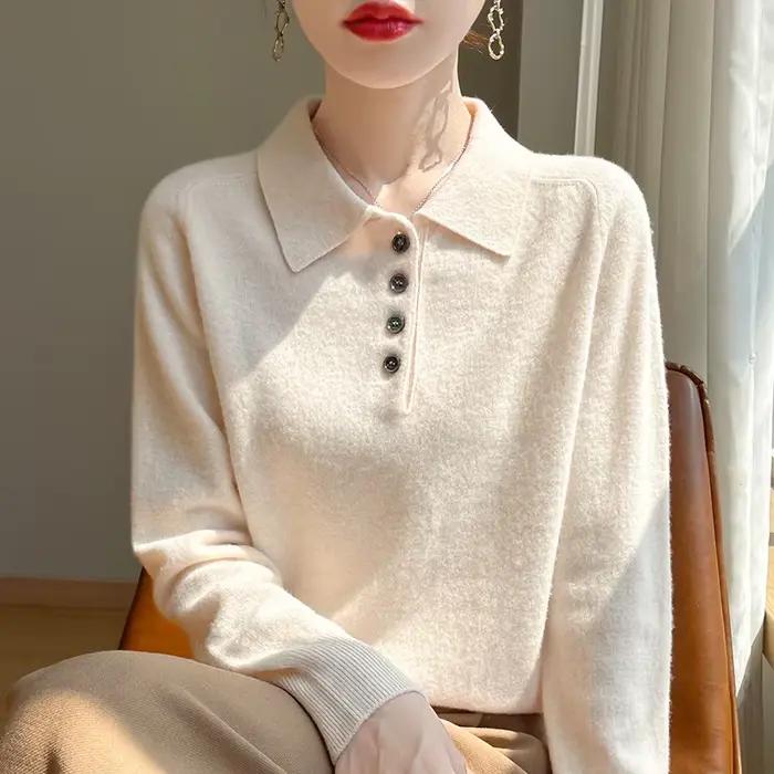 Pull à col polo 100% laine mérinos pour femme