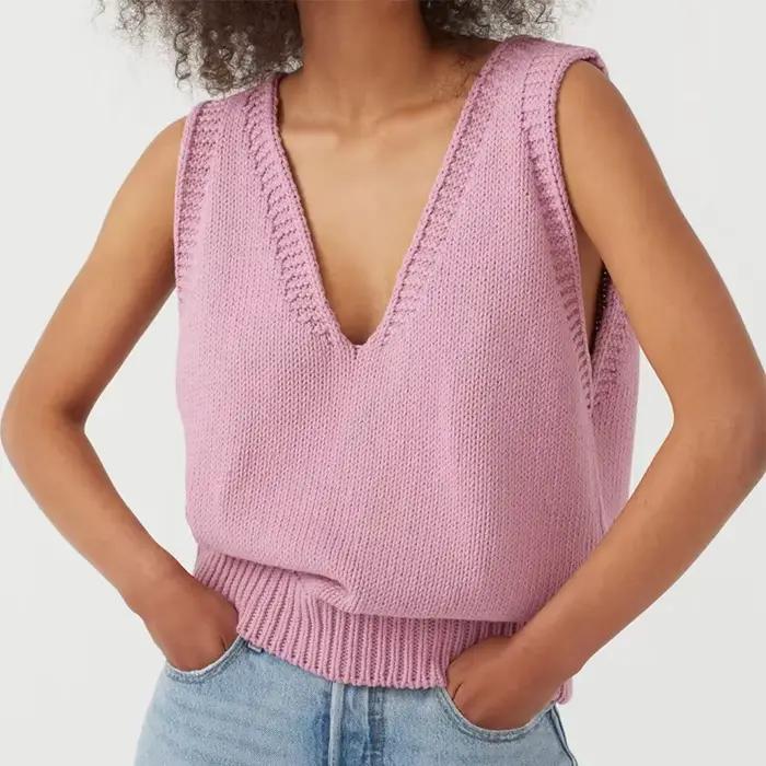 Gilet en tricot sans manches élégant pour femmes, col en V, tricoté, style mode, printemps/automne, confortable, durabilité, occasions variées