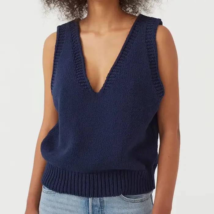 Gilet en tricot sans manches élégant pour femmes, col en V, tricoté, style mode, printemps/automne, confortable, durabilité, occasions variées