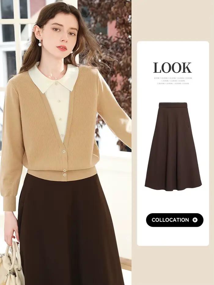 Je vous crois en laine faux deux pièces revers tricoté pull pour les femmes automne hiver élégant