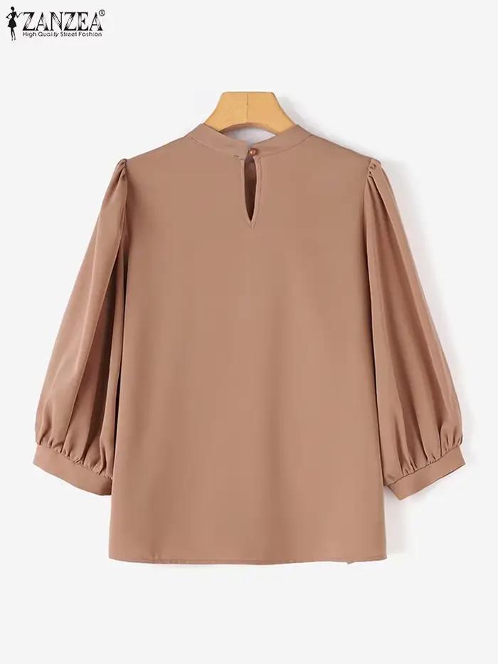 Chemise de travail ZANZEA pour femme, chemisier à col rond, tunique de fête élégante, décontracté, été, polyester, kaki, bleu profond, rouge, occasions spéciales