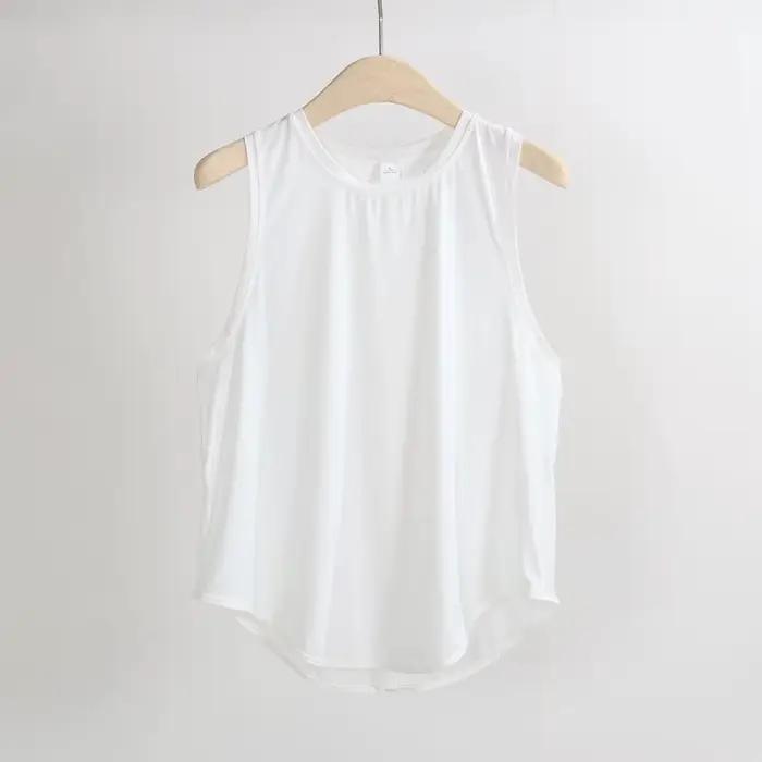 Débardeur en maille polyester pour femme, décontracté, sportif, sèche rapidement, pour activités de plein air et yoga, blanc et rose, taille S, M, L, XL