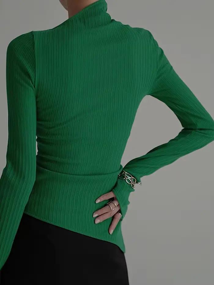 [EAM] noir irrégulier haute élastique tricot pull col roulé à manches longues femmes pulls nouvelle mode printemps automne 2026 1DF490