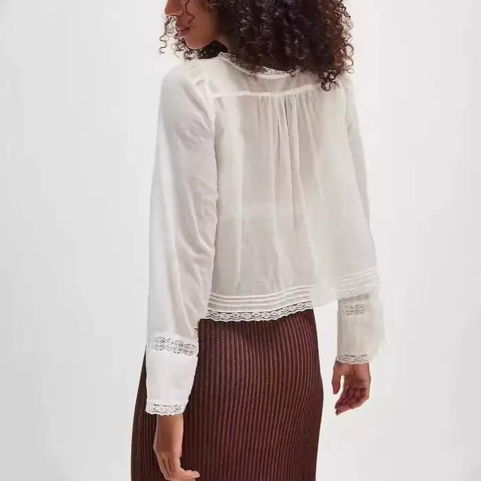 Chemisiers en dentelle de coton chemises pour femmes Vintage Style libre chemisier évasé à manches longues Boho plage Hippie léger haut pour femme été