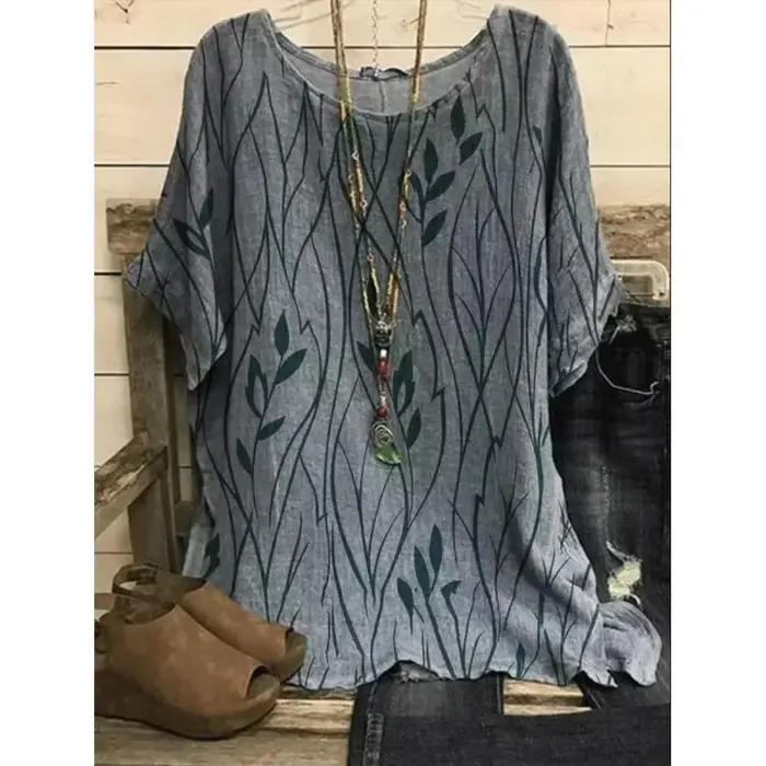 Femmes grande taille 1XL-8XL décontracté haut ample chemises feuilles imprimé Blouse T-shirt dames mode Vintage