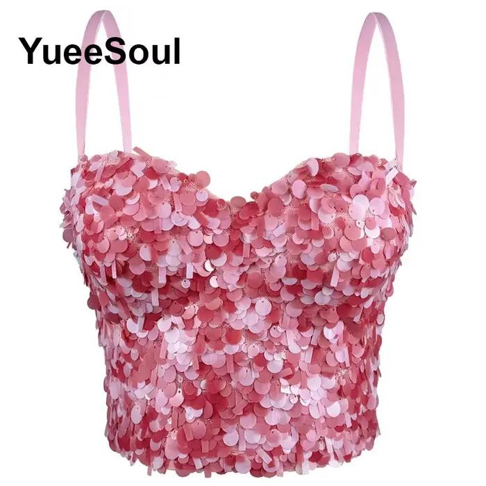 Crop top rose Yueesoul haut bustier sexy pour femmes avec design Y2K élégant pour soirée club scène et fête