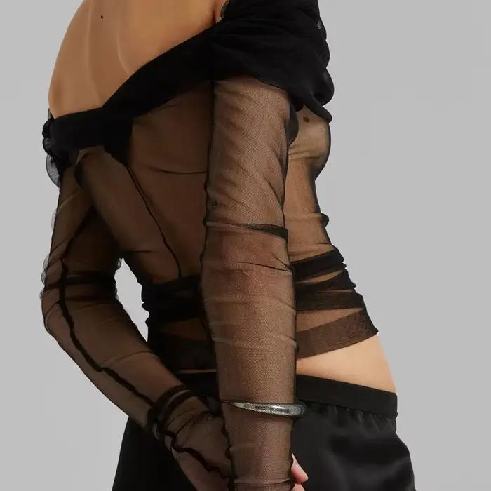Haut Y2K élégant en polyester et élasthanne avec dentelle pour femmes, coupé ajusté et confortable pour les occasions spéciales