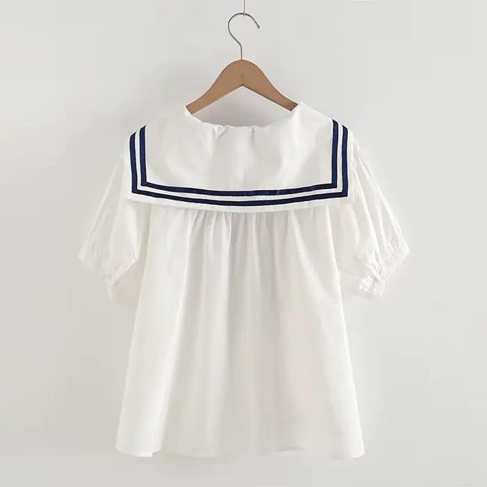 Pull bleu marine à manches courtes pour femmes