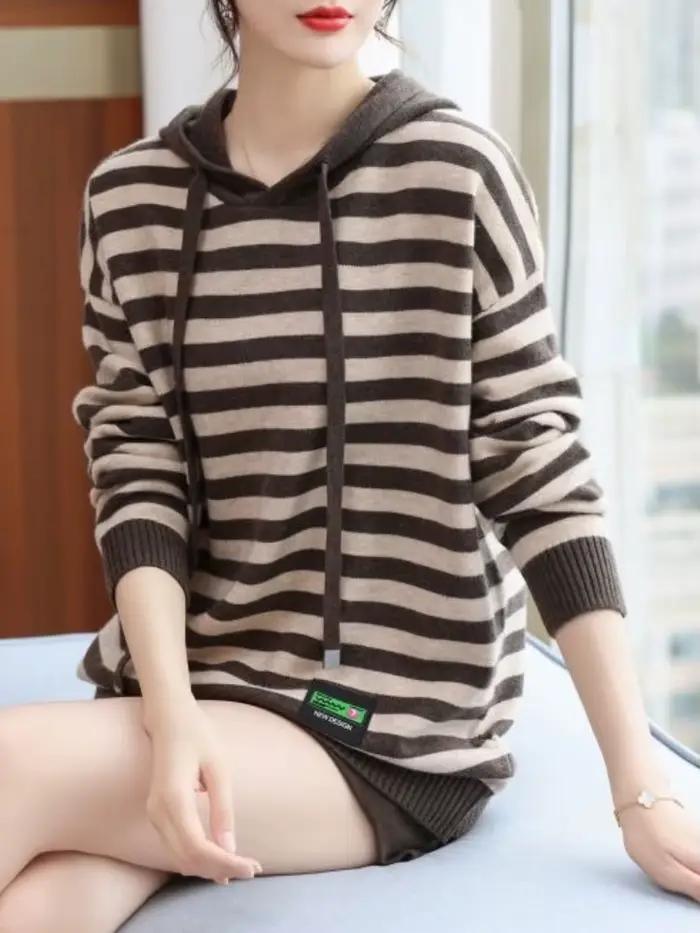 Sweat-shirt à capuche rayé pour femmes