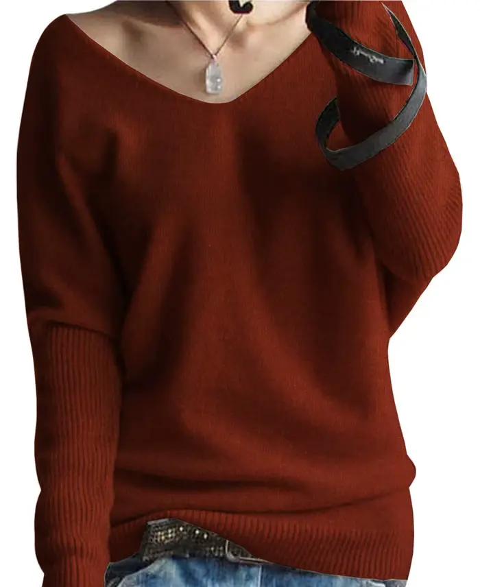 Pullover Vintage à Col en V en Laine Mérinos Femme Occasions Spéciales Automne Hiver Bureau Doux Élégant À Offrir