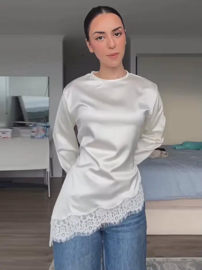 Haut élégant en satin et dentelle patchwork pour femme