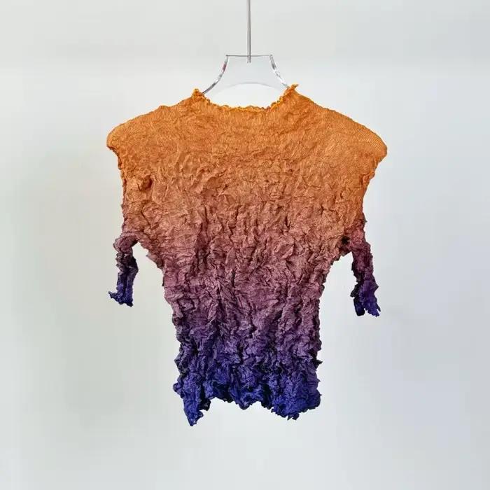 T-shirt Miyake 2026 haut plissé irrégulier polyester décontracté pour femme été occasions bureau style moderne