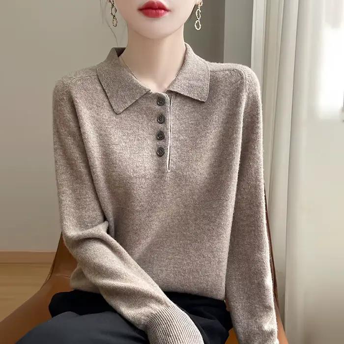 Pull à col polo 100% laine mérinos pour femme